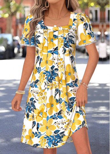 women clothes image of Multi Color Floral Print Short Tummy Coverage Dress
