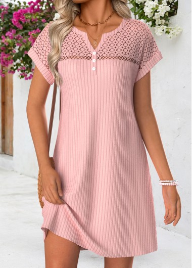 women clothes image of Pink Short Patchwork Split Neck Dress