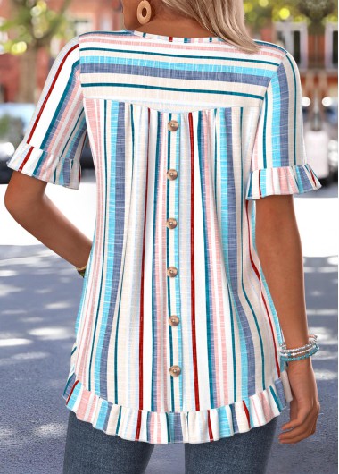 women clothes image of Multi Color Striped Frill Short Sleeve T Shirt