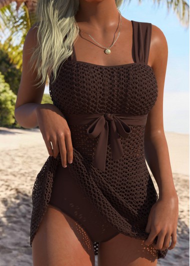 women clothes image of Dark Coffee Mid Waisted Tankini Set