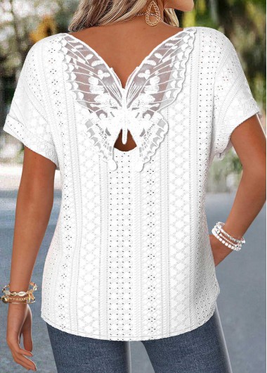 women clothes image of Raw White Patchwork Short Sleeve Round Neck T Shirt