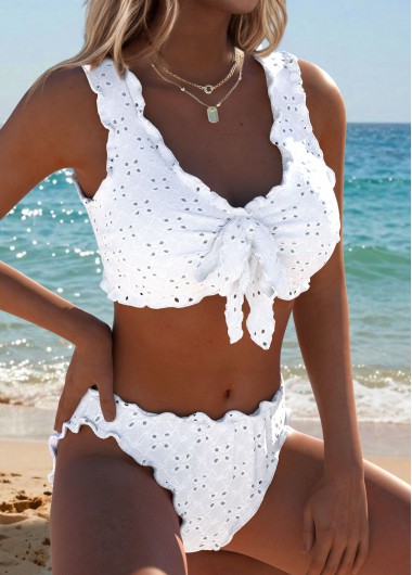 women clothes image of White Mid Waisted Scalloped Hem Bikini Set