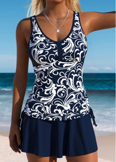 women clothes image of Black Mid Waisted Ruched/shirred Tropical Plants Print Tankini Set