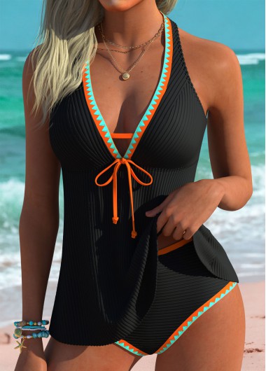 women clothes image of Black Tie Mid Waisted Tankini Set