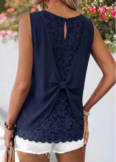 women clothes image of Navy Patchwork Sleeveless Round Neck Tank Top