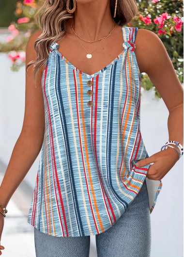 women clothes image of Multi Color Tie Strappy V Neck Tank Top