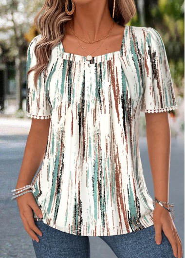 women clothes image of Multi Color Geometric Print Short Sleeve T Shirt