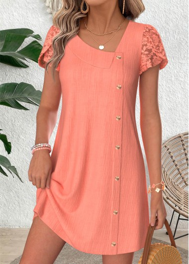 women clothes image of Dusty Pink Short Patchwork Asymmetrical Neck Dress