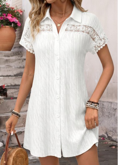 women clothes image of White Short Patchwork Shirt Collar Dress
