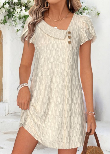 women clothes image of Beige Short Patchwork Asymmetrical Neck Dress