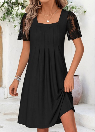 women clothes image of Black Short Tummy Coverage Square Neck Dress