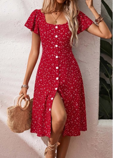 women clothes image of Red Polka Dot Tummy Coverage Short Sleeve Dress