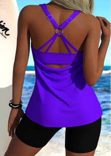women clothes image of Purple Mid Waisted Scoop Neck Tankini Set