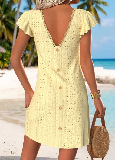 women clothes image of Light Yellow Short Button V Neck Dress