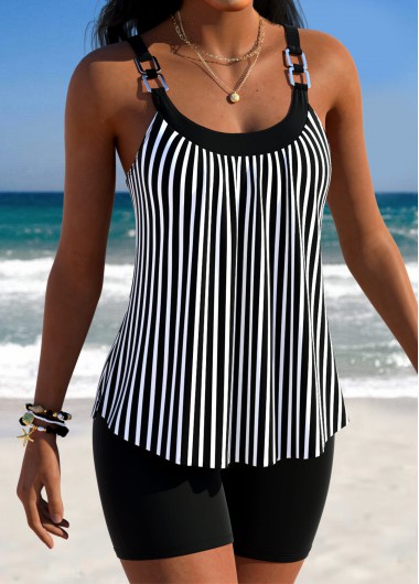 women clothes image of Navy Mid Waisted Tummy Coverage Tankini Set