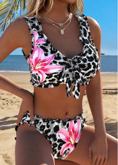 women clothes image of Multi Color Mid Waisted Scalloped Hem Bikini Set