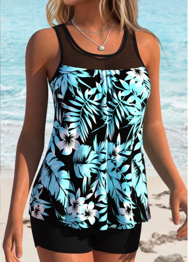 women clothes image of Cyan Patchwork Floral Print Tankini Top