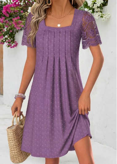 women clothes image of Purple Short Tummy Coverage Square Neck Dress