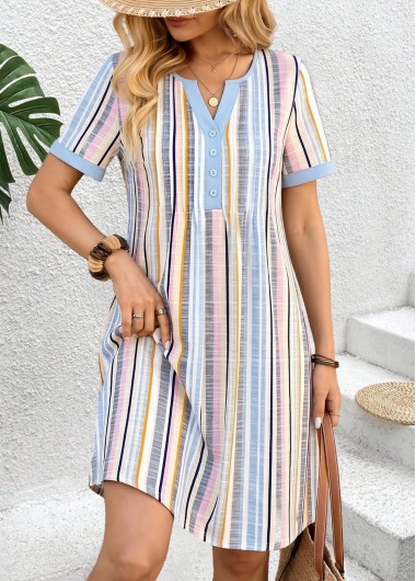 women clothes image of Multi Color Short Patchwork Split Neck Dress