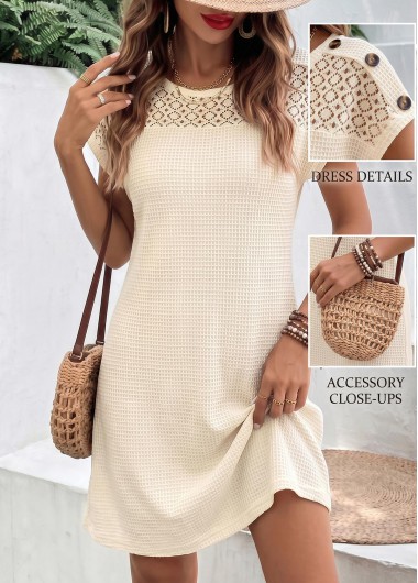 women clothes image of Beige Short Patchwork Round Neck Dress
