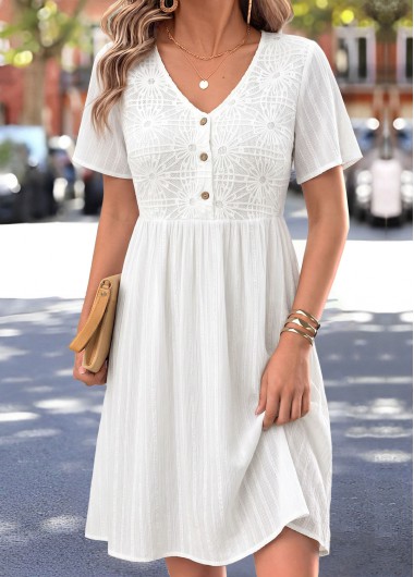 women clothes image of White Short Patchwork V Neck Dress
