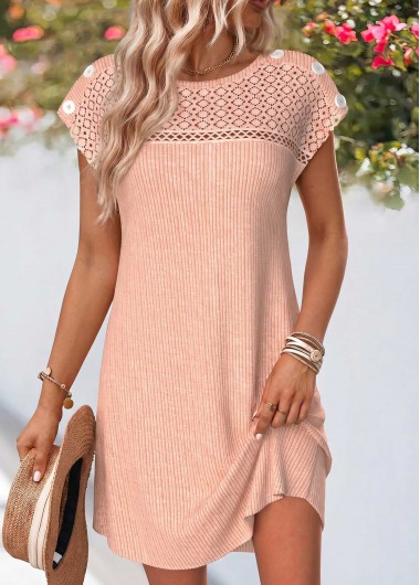 women clothes image of Orange Short Patchwork Round Neck Dress