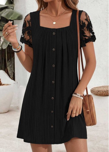women clothes image of Black Short Patchwork Square Neck Dress