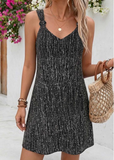 women clothes image of Black Short Tie Sleeveless V Neck Dress