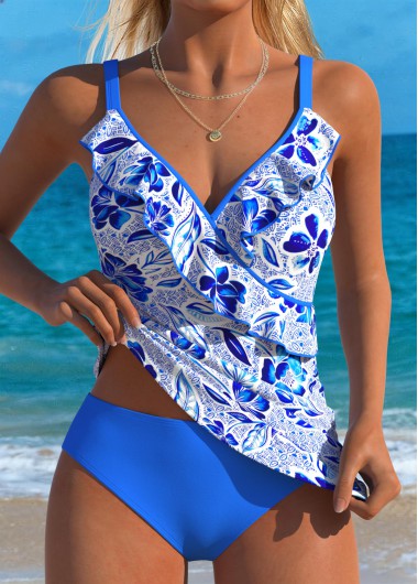 women clothes image of Black Mid Waisted Surplice Polka Dot Tankini Set