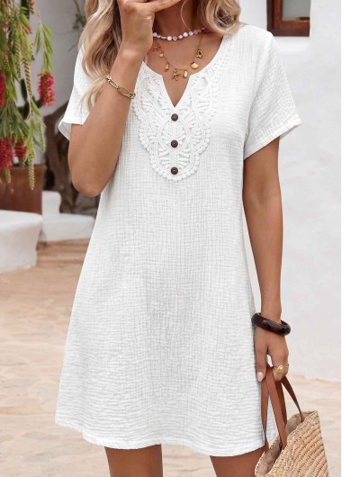 women clothes image of White Short Tummy Coverage Split Neck Dress