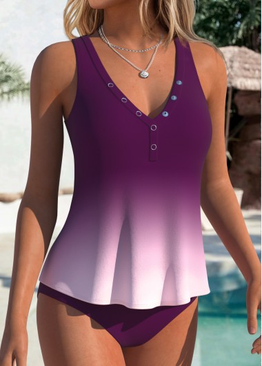 women clothes image of Dark Reddish Purple Mid Waisted Tummy Coverage Tankini Set