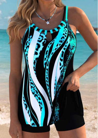 women clothes image of Tummy Coverage Leopard Green Tankini Top