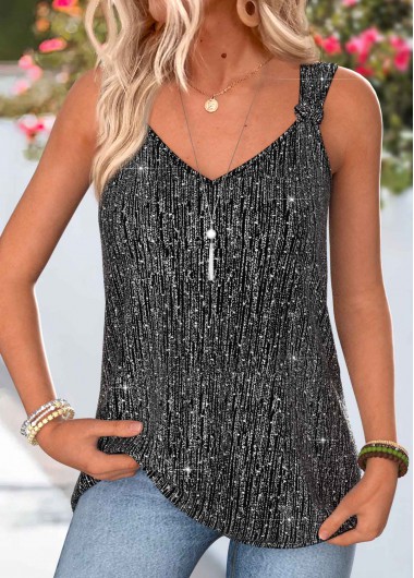 women clothes image of Black Tie Sleeveless V Neck Tank Top