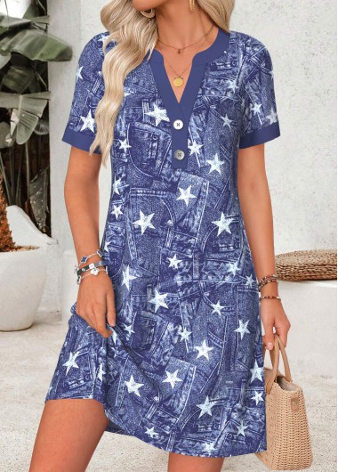 women clothes image of Denim Blue Star Print Short Tummy Coverage Dress