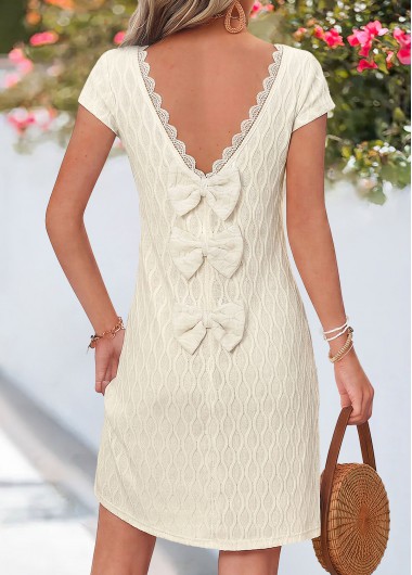 women clothes image of Beige Short Tummy Coverage Round Neck Dress