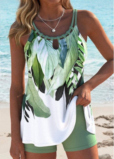 women clothes image of Sage Green Mid Waisted Lace Up Tankini Set