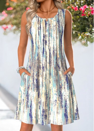 women clothes image of Grey Short Tuck Stitch Sleeveless Round Neck Dress