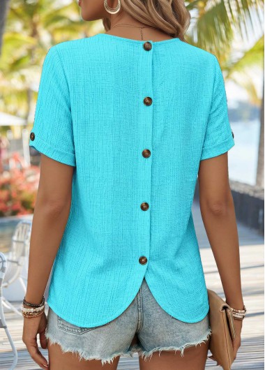 women clothes image of Cyan Curved Hem Short Sleeve Round Neck T Shirt