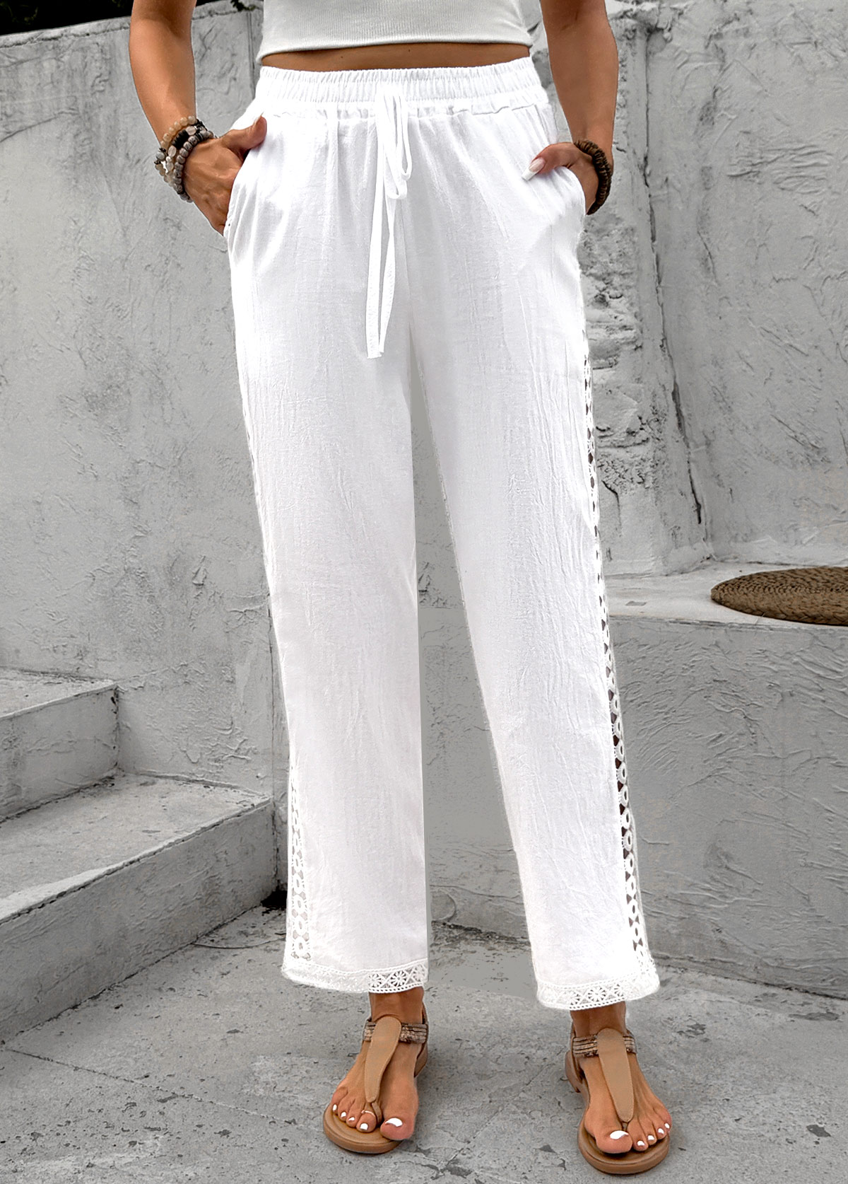 White Elastic Waist High Waisted Pants | picture 