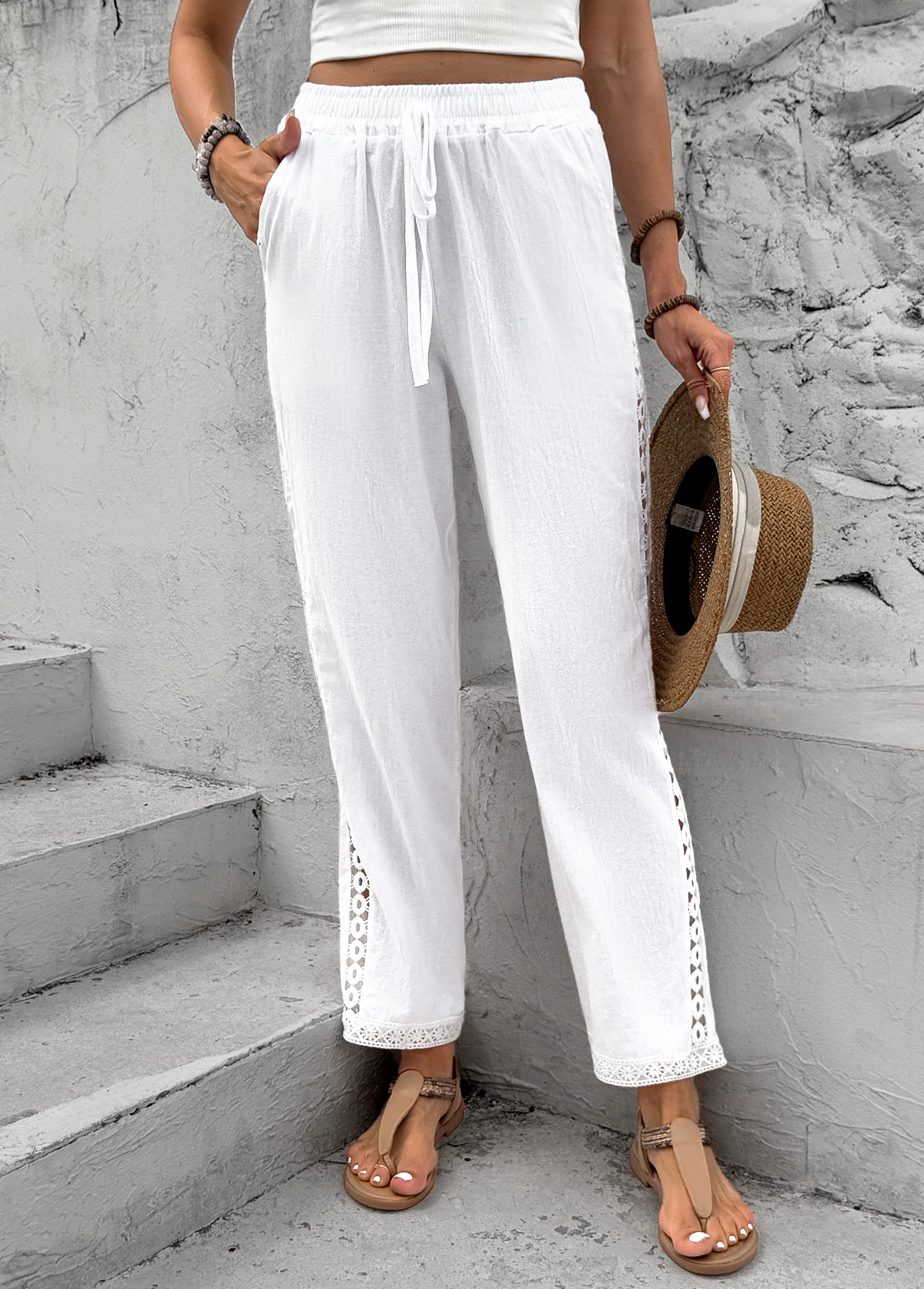 White Elastic Waist High Waisted Pants | picture 