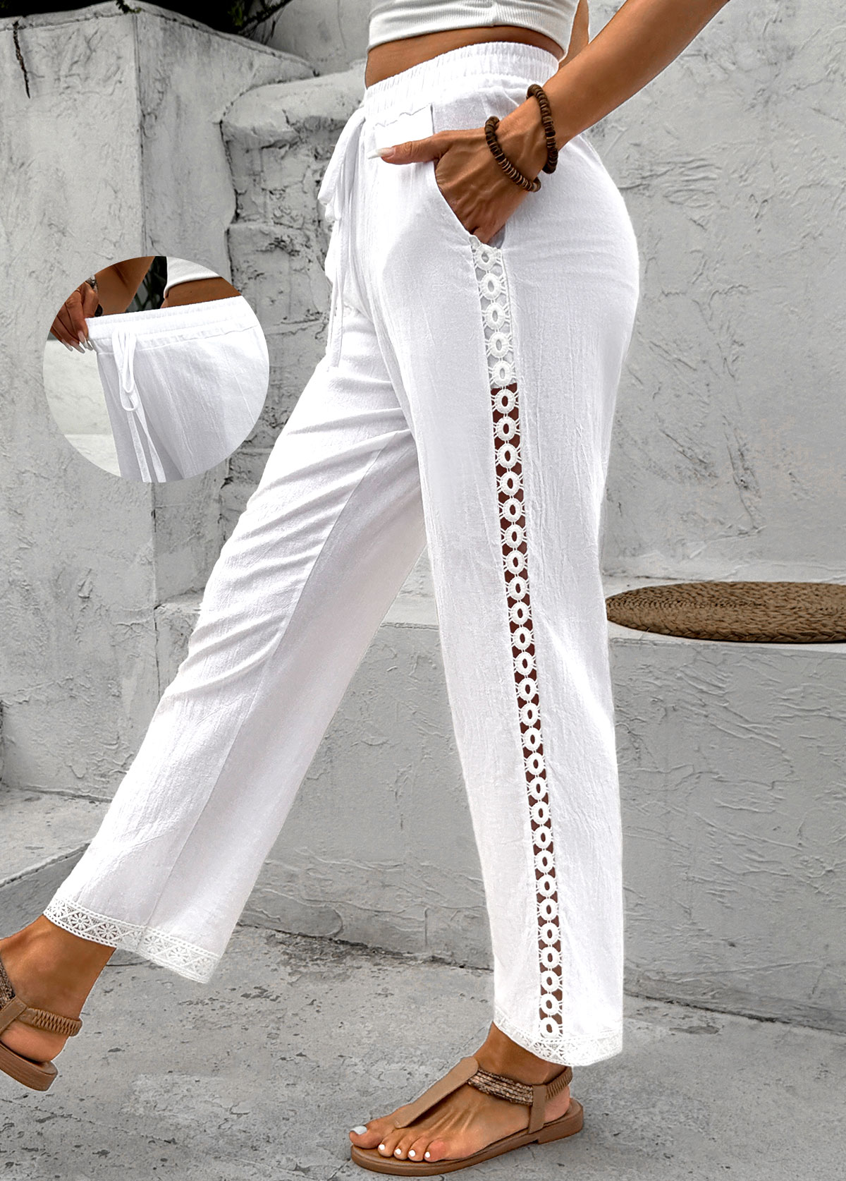 White Elastic Waist High Waisted Pants | picture 
