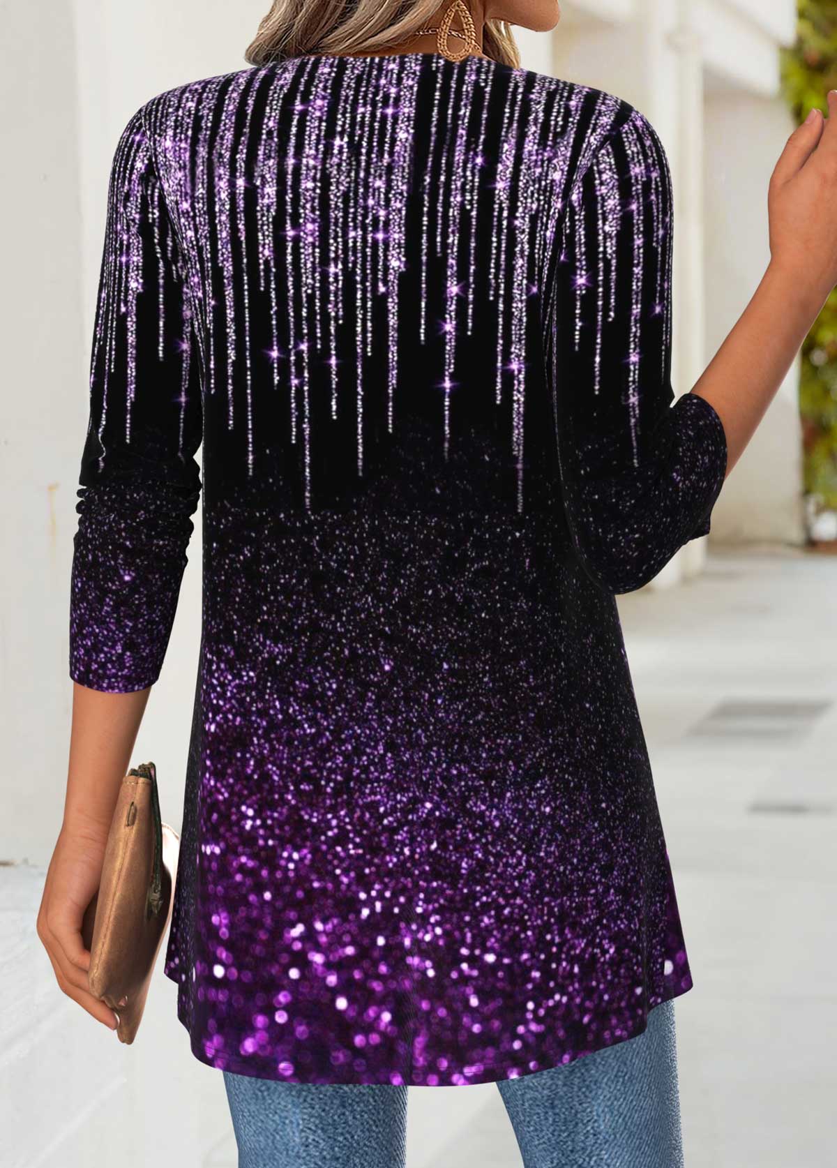 Purple Tummy Coverage Ombre Long Sleeve Lightweight Cardigan | picture 