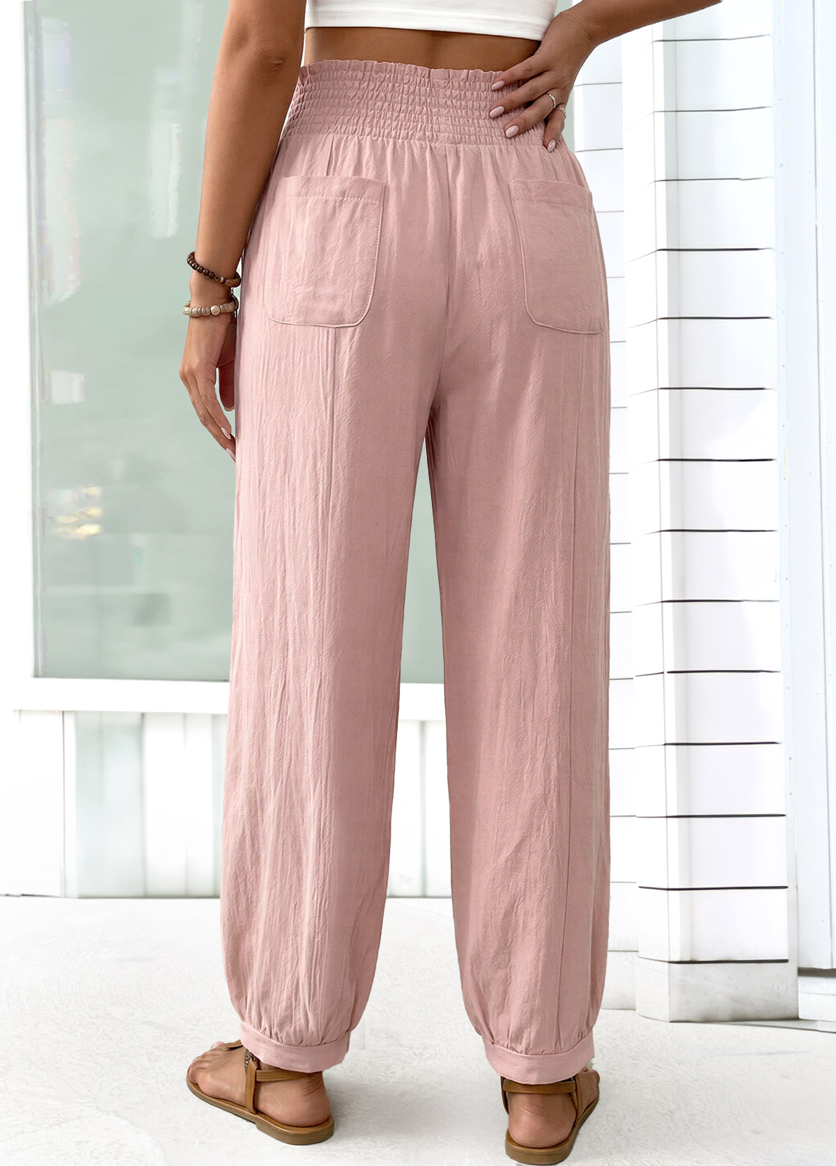 Pink Jogger Elastic Waist High Waisted Pants | picture 