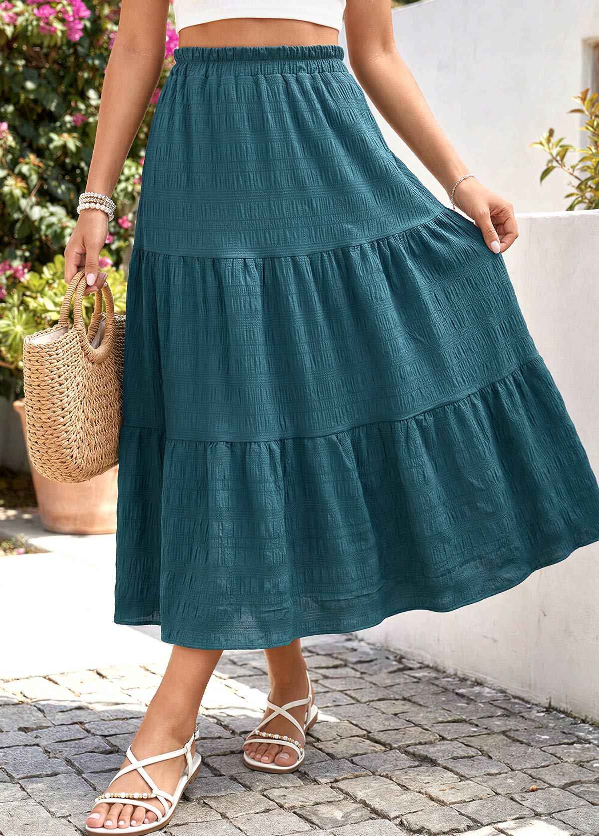 Blackish Green A Line Elastic Waist Skirt | picture 