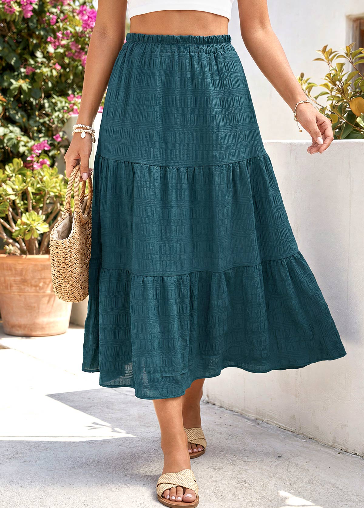 Blackish Green A Line Elastic Waist Skirt | picture 