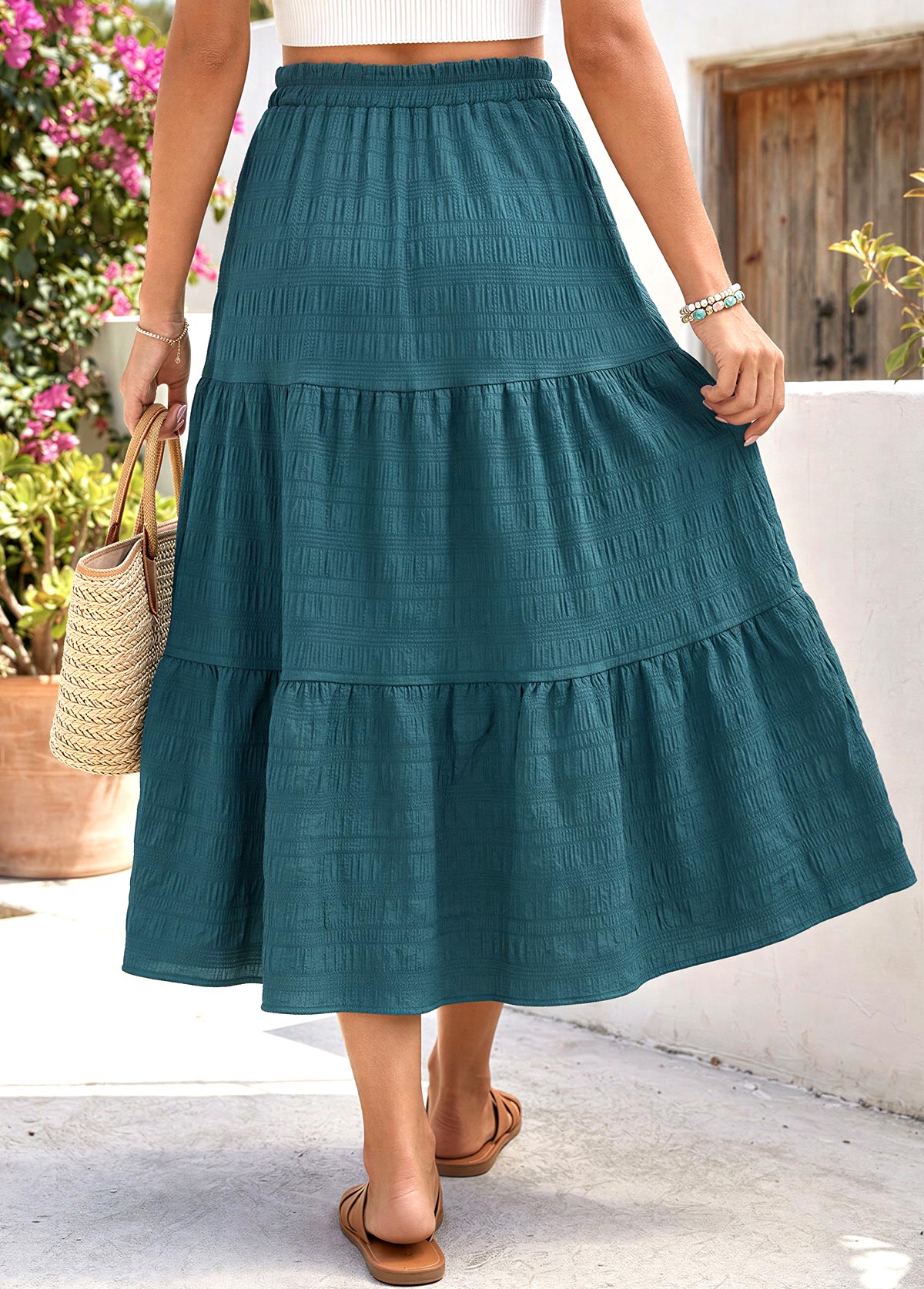 Blackish Green A Line Elastic Waist Skirt | picture 