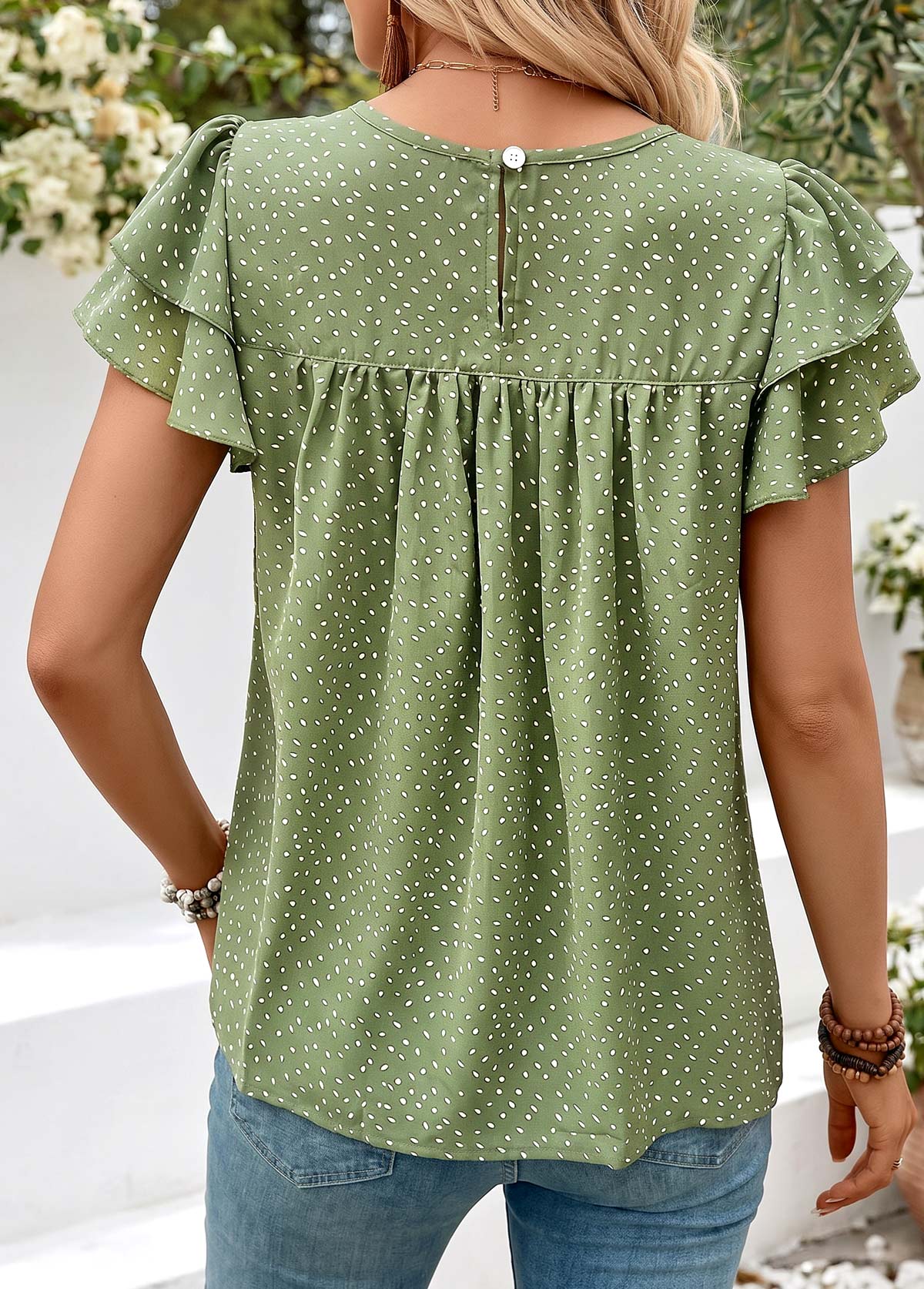 Sage Green Polka Dot Layered Short Sleeve T Shirt | picture 