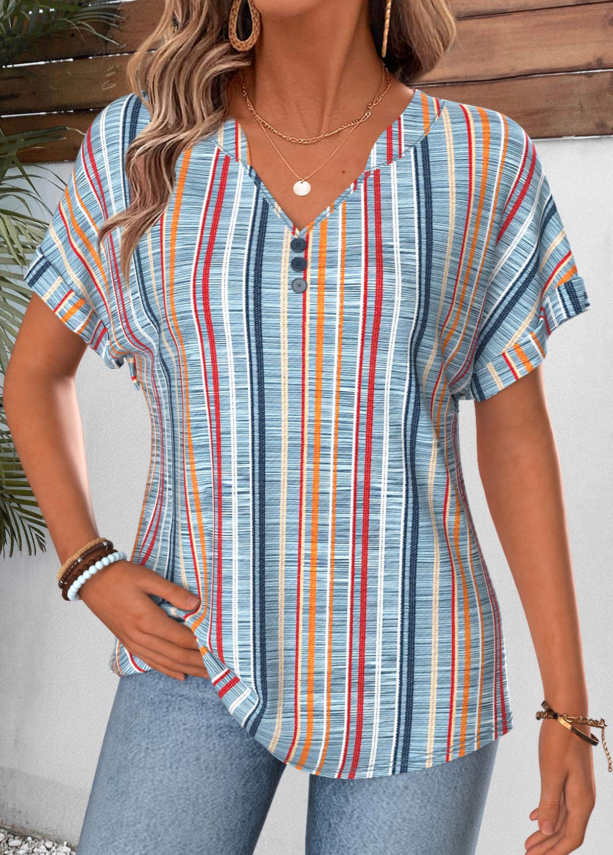 Multi Color Geometric Print Tummy Coverage T Shirt | picture 