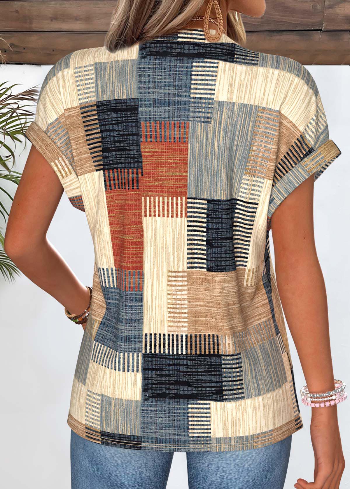 Multi Color Geometric Print Short Sleeve T Shirt | picture 