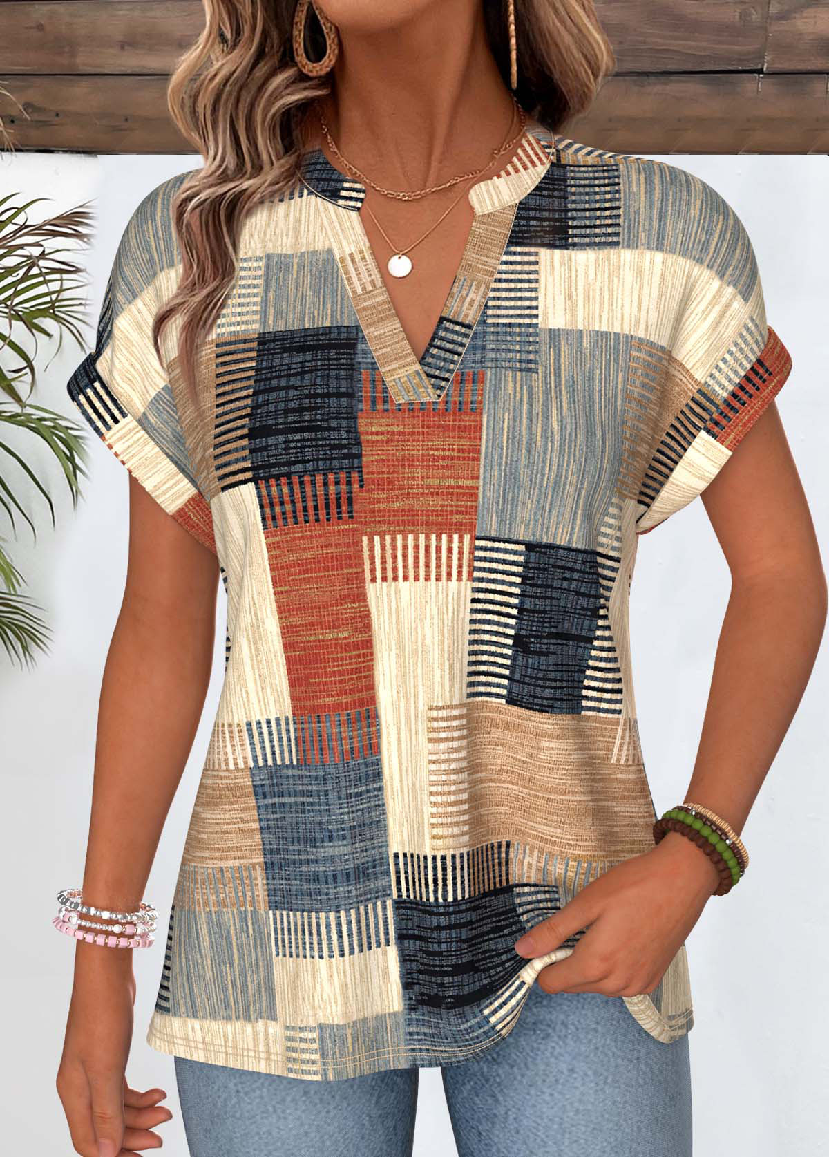 Multi Color Geometric Print Short Sleeve T Shirt | picture 